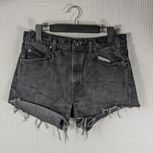Levi’s 505 Cutoff Shorts 34x32 Black Denim Frayed Hem Vintage Wash Straight Fit